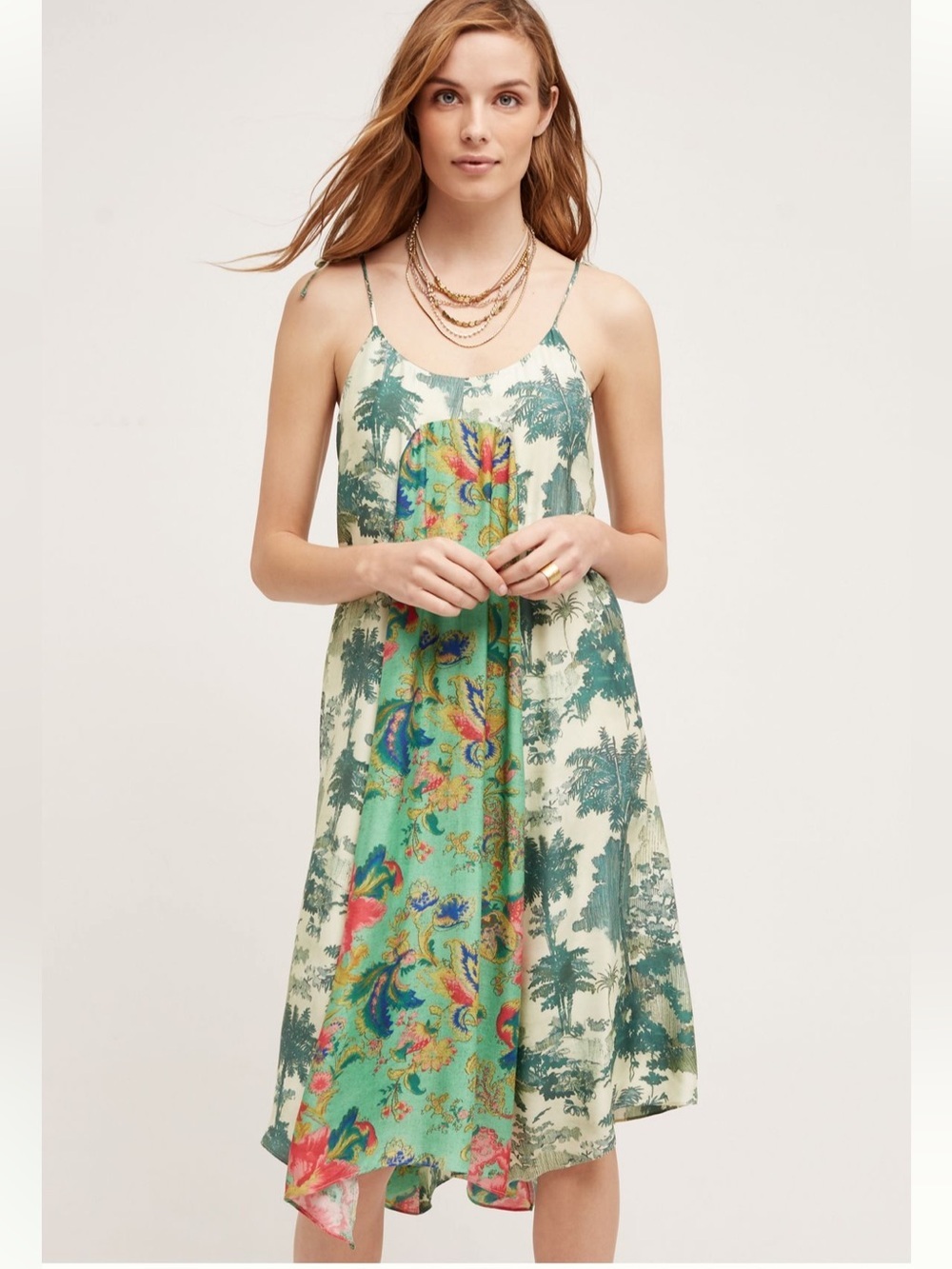 Anthropologie Maeve Santee Swing Dress Tropical Print Multicolor Panel Medium